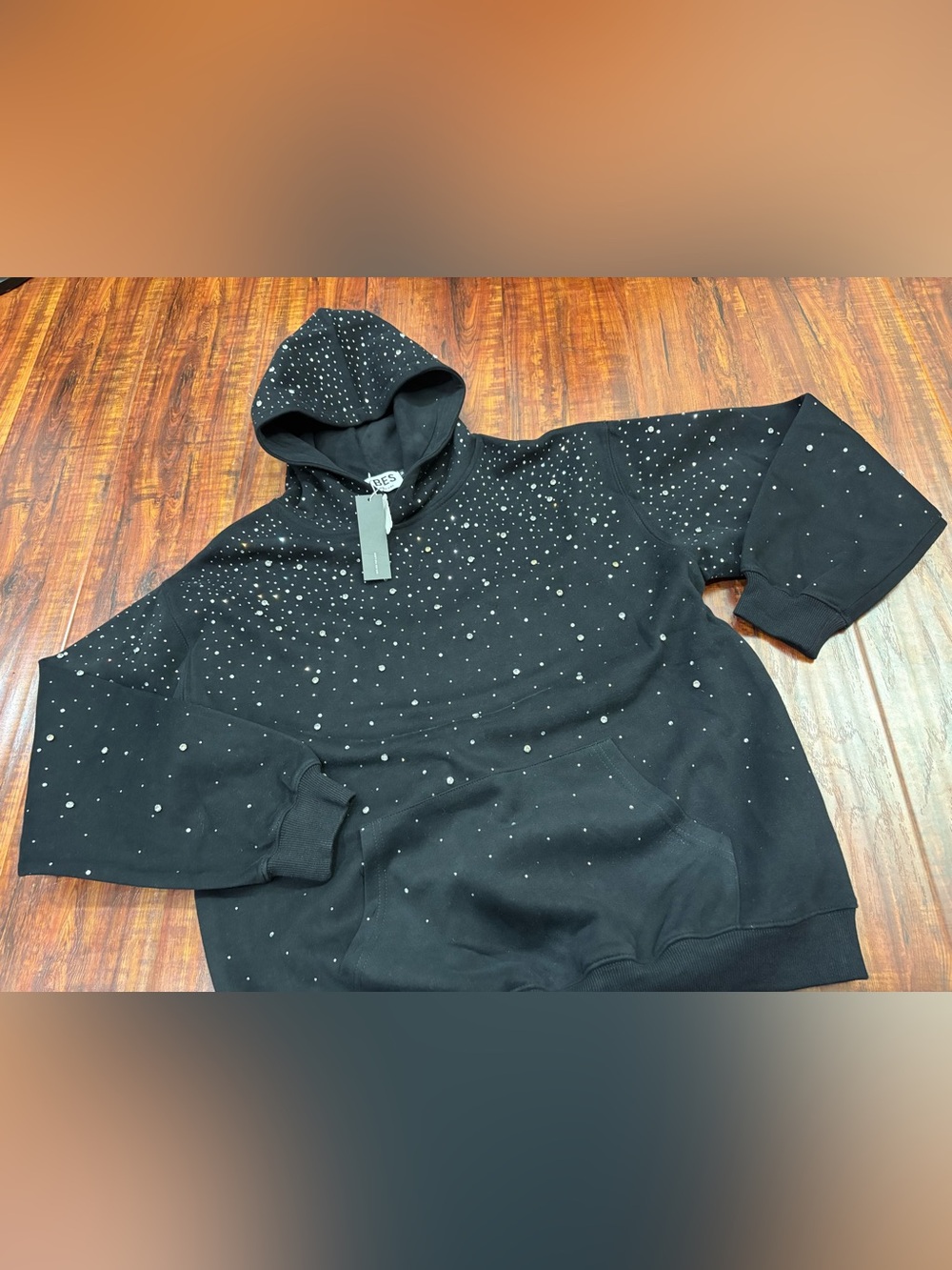 NWT VYBES Black Rhinestone Polka Dot Pullover Hoodie mens - Size M